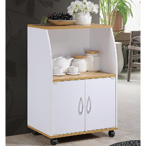Hodedah Mini Microwave Cart with Two Doors and Shelf for Storage, White @ Amazon