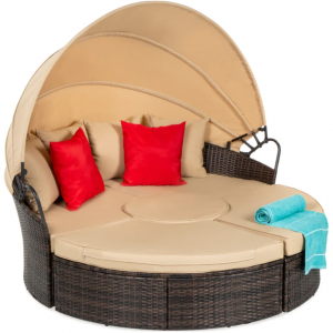 5-Piece 2-in-1 Wicker Daybed Sectional w/ Adjustable Seats, Canopy, Cover @ Best Choice Products