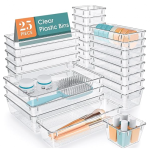 WOWBOX 25 PCS Clear Plastic Drawer Organizer Set @ Amazon
