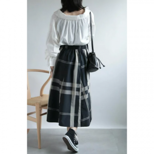 MAISON BREEZE/タフタハイウエストチェックフレアマキシ丈スカート ロングスカート オールシーズン履ける オフィスカジュアル シャカシャカ素材 メゾンブリーズ