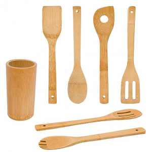 Zri Bamboo 竹製鏟勺工具6件套+收納罐 @ Amazon