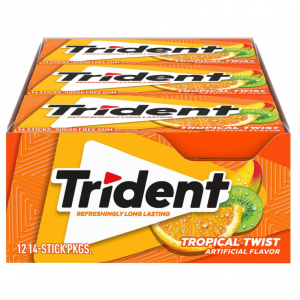 Trident Tropical Twist Sugar Free Gum, 12 Packs of 14 Pieces (168 Total Pieces) @ Amazon