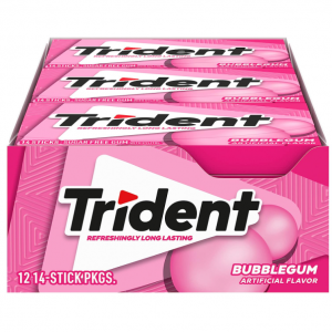 Trident Bubblegum Sugar Free Gum, 12 Packs of 14 Pieces (168 Total Pieces) @ Amazon