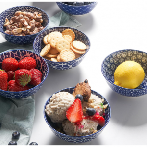 DOWAN Small Bowl, 10 OZ Ceramic Dessert bowls, Blue and White, Set of 6 @ Amazon
