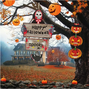 万圣节木制挂饰 头骨怪异木挂标牌 派对装饰用品