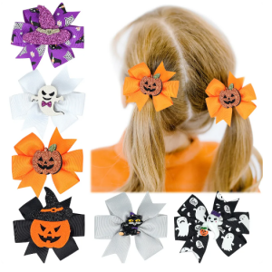 2个装万圣节童趣蝴蝶结发夹（南瓜头/女巫帽/散开蝴蝶结/鸭嘴夹）