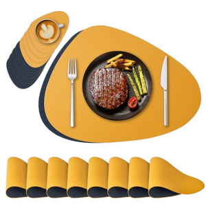 NOSTHEART Faux Leather Placemats and Coasters Set of 8, Yellow Blue Placemats @ Amazon