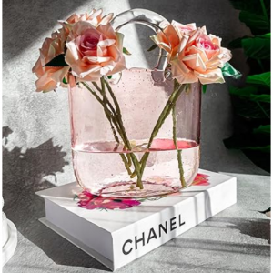 OLEEK 手提包造型10英寸玻璃花瓶 粉色