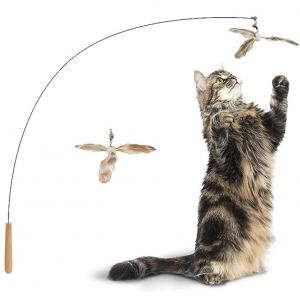 FUKUMARU Cat Wand Toy, 35.5 Inch Cat Feather Propeller Toy with Bell, Steel Wire Cat Toy @ Amazon