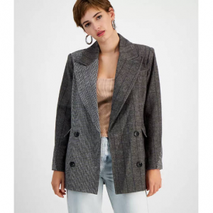 AVEC LES FILLES Women's Mixed-Print Double Breasted Blazer