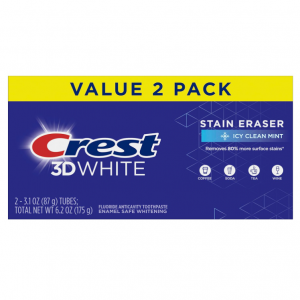 Crest 3D White Stain Eraser Teeth Whitening Toothpaste, ICY Clean Mint, 3.1 oz, Pack of 2 @ Amazon