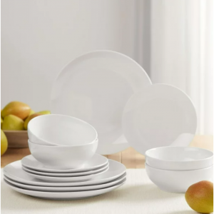 Mainstays Glazed White Stoneware Dinnerware Set, 12-Pieces for $10.97 @Walmart