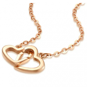 18K玫瑰金双心项链