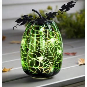 水银玻璃点燃南瓜万圣节口音 - 绿色蜘蛛网