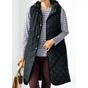 寒暖差のシーズンに役立つ!蓄熱中綿キルトロングベスト(はっ水)