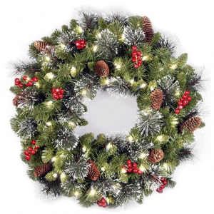 National Tree Company Pre-Lit Artificial Christmas Wreath, Green, 24 Inches @ Amazon