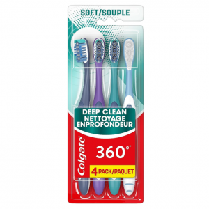 Colgate 360 Whole Mouth Clean Toothbrush, Soft Toothbrush for Adults, 4 Pack @ Amazon