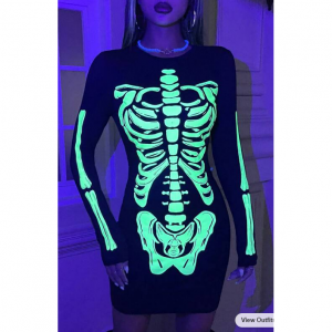 女士荧光万圣节骷髅图案连衣裙