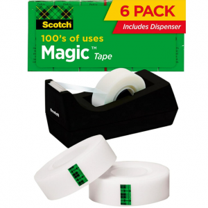 Scotch Magic Tape, 6 Tape Rolls With Dispensers, 3/4 x 1000 Inches @ Amazon