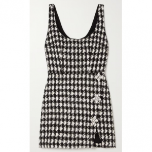 SELF-PORTRAIT Embellished houndstooth bouclé-knit mini dress