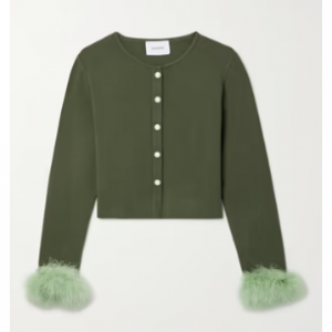 SLEEPER + NET SUSTAIN convertible cropped feather-trimmed knitted cardigan