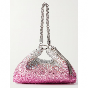 JIMMY CHOO Callie tasseled crystal-embellished degradé satin shoulder bag
