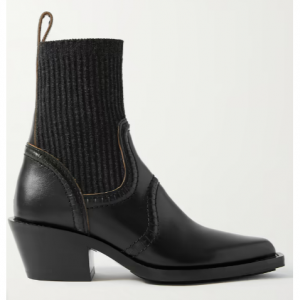 CHLOÉ Nellie ribbed cashmere-blend and leather ankle boots