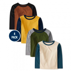 男童4件拼色长袖体恤