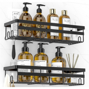 WOWBOX Shower Caddy Shelf Organizer, 2 Pack Adhesive Black Bathroom Accessories @ Amazon
