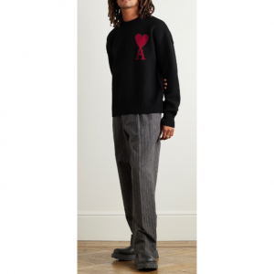 AMI PARIS Logo-Intarsia Virgin Wool Sweater