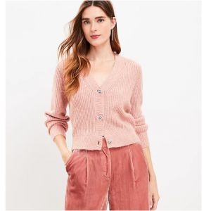 LOFT Shimmer Ribbed Jeweled Button 开衫