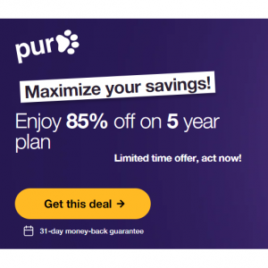 Enjoy 85% off on 5 year plan @ PureVPN