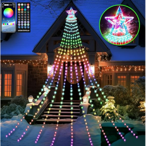 PRESENCE Waterfall Christmas Tree Lights, 11ft Led Cone Tree with Tree Topper Star @ Amazon