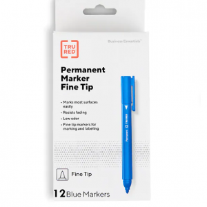 TRU RED™ Pen Permanent Markers, Fine Tip, Blue, 12/Pack (TR54536) @ Staples