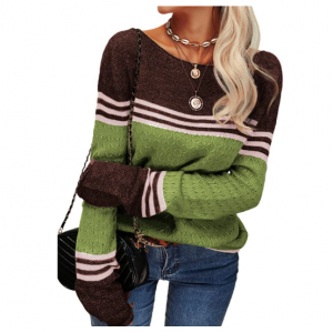 Women Autumn Winter Colorblock Pullover 套头毛衣