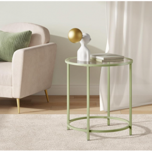 VASAGLE Round Side Table, Glass End Table with Metal Frame @ Amazon