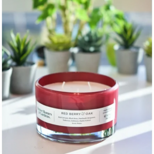 Better Homes & Gardens 16oz Red Berry & Oak Scented 3-wick Dish Candle @ Walmart
