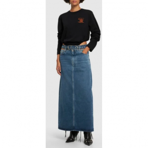 Y Project Denim midi skirt w/logo belt