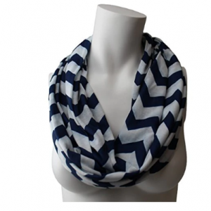 56% Off Women's Navy Chevron Patterned Infinity Scarf with Zipper Pocket @ Pop Fashion