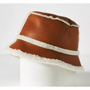 By Anthropologie Sherpa-Trimmed Faux-Leather Bucket Hat @ Anthropologie