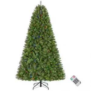 Home Accents Holiday 7.5 ft 植绒布鲁克赛德松圣诞树带支架带550个LED灯串 @ Home Depot, 4折