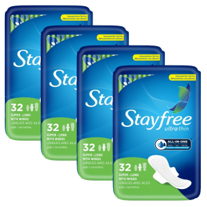 Stayfree 加長型超薄衛生巾 32片 4包 @ Amazon