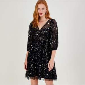 70% Off Addy Sequin Wrap Dress In Recycled Polyester Black @ Monsoon UK