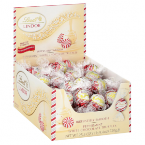 Lindt LINDOR Holiday White Chocolate Peppermint Candy Truffles, 25.4 oz., 60 Count (2023) @ Amazon
