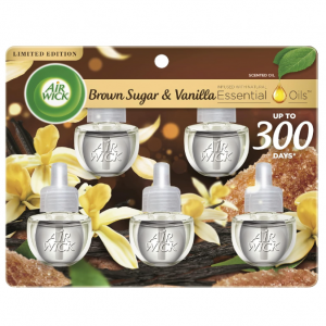 Air Wick Plug in Scented Oil Refill, 5 ct, Brown Sugar and Vanilla, Air Freshener, Essential Oils