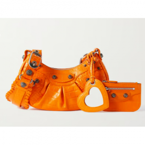 BALENCIAGA Le Cagole XS studded neon croc-effect leather shoulder bag