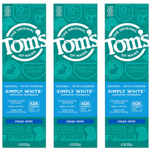 Tom's of Maine Simply White Toothpaste, Clean Mint, 4.7 oz. 3-Pack @ Amazon
