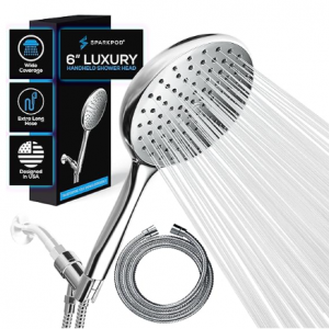 SparkPod High Pressure Handheld Shower Head with Hose - Huge 6-Inch Rainfall Shower Head @ Amazon