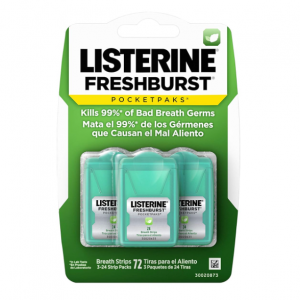 Listerine Freshburst Pocketpaks Breath Strips, Minty Flavor, 3 packs of 24-strips Each @ Amazon