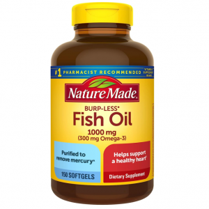 Nature Made Burp Less Fish Oil 1000 mg Softgels, 150 Softgels, 75 Day Supply @ Amazon